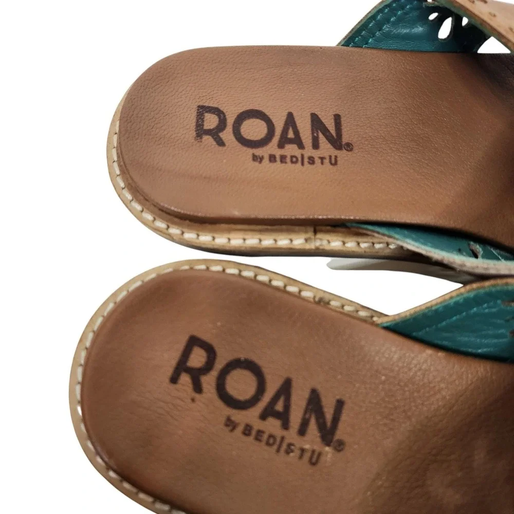 ROAN Chant Sandals Womens 6.5 36.5 Brown Leather Floral Slide Wedge Shoes